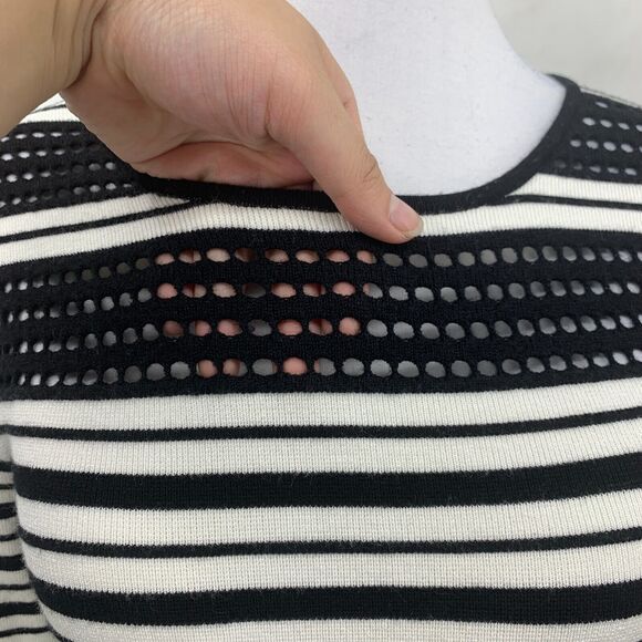 Cache Sweater Dress Womens XS Nautical Striped Stretchy Knit Bodycon Perforated - Picture 4 of 11